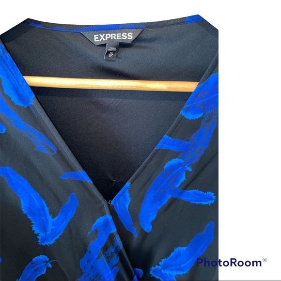 EXPRESS - Black and Blue Feather Romper - Picture 4 of 9